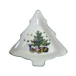 Nikko Christmas Tree Shaped Porcelain Candy Holiday Serveware Japan Set of 2